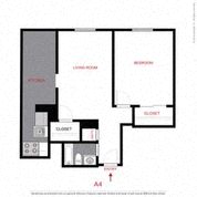 Floor plan for 1 bed, 1 bath, 480 sqft